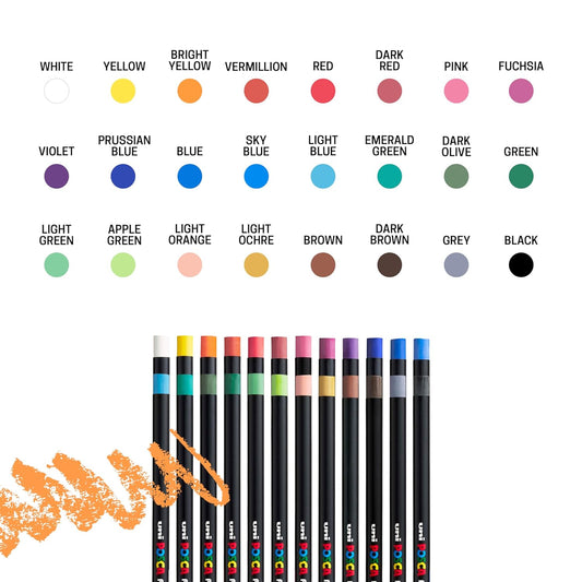 uni-ball Posca KPA-100 Pastel Colour Pencil, Multicolor Ink, Set of 24