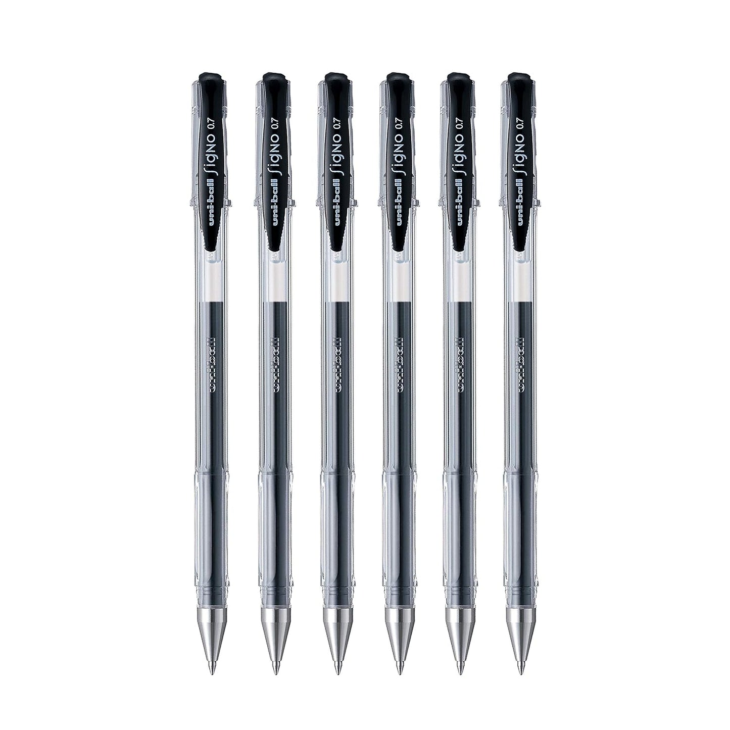 uni-ball Signo UM-100 0.7mm Gel Pen, Black Ink, Pack of 6