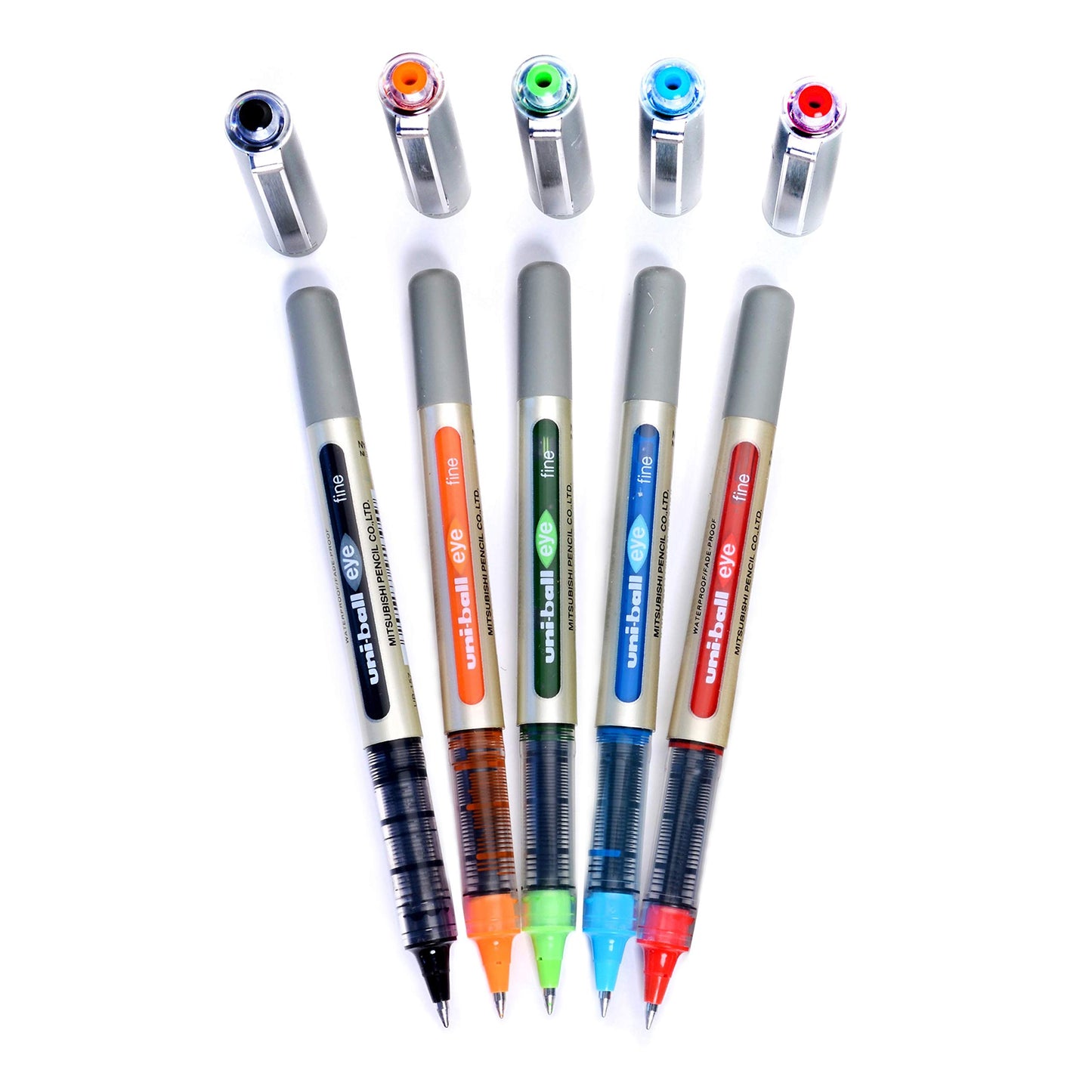 uni-ball Eye UB157 0.7mm Roller Ball Pen (Black, Red, Orange, Light Green & Light Blue, Pack of 5)
