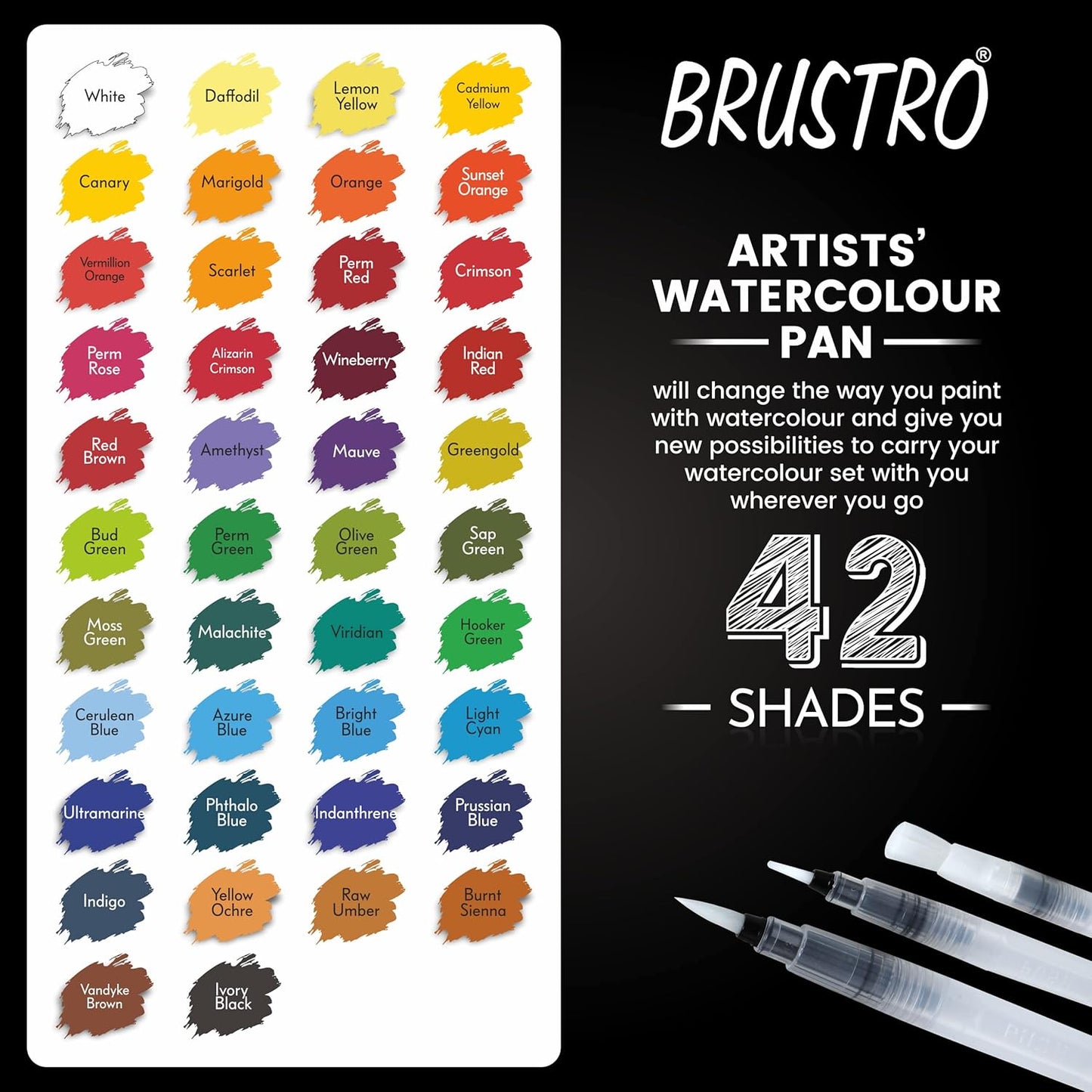 BRUSTRO Artists Watercolour Pan, Set of 42