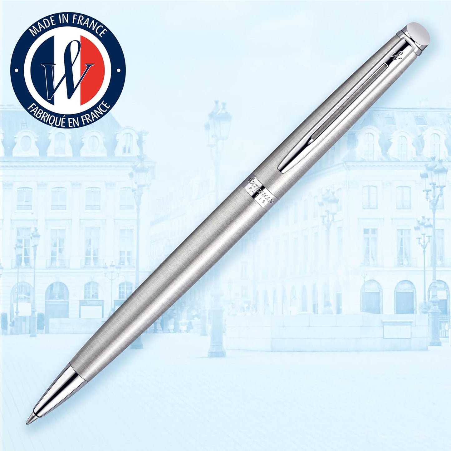 Waterman Hemisphere Ballpoint Pen, Medium Point, Stainless Steel with Chrome Trim, Blue Ink, Pack Of 1