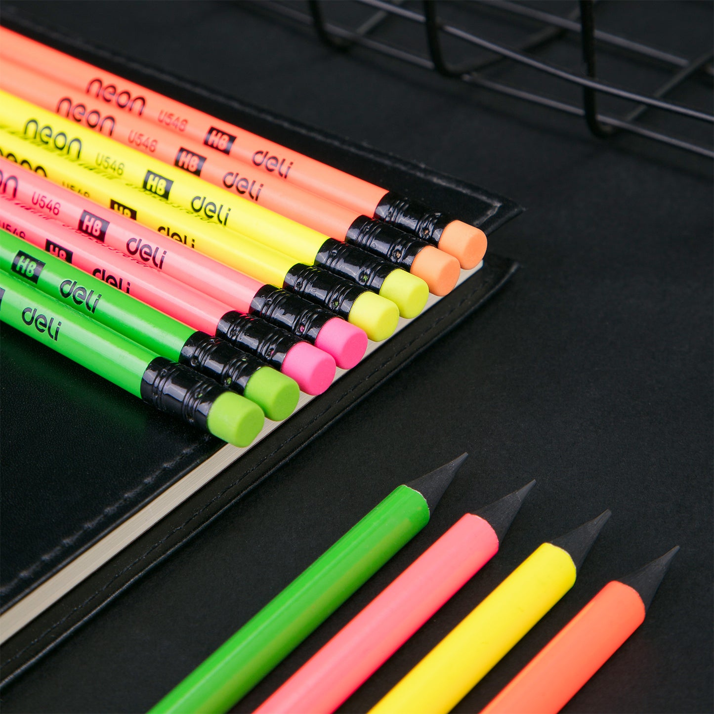 Deli WU54600 Neon Series Pre-Sharpened, Wood-Free, HB Pencils with Eraser (12 Pcs)