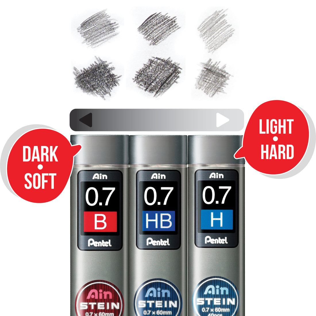 Pentel Ain Stein 0.7mm 2B Mechanical Pencil Lead, Pack of 40 (C277-2B)