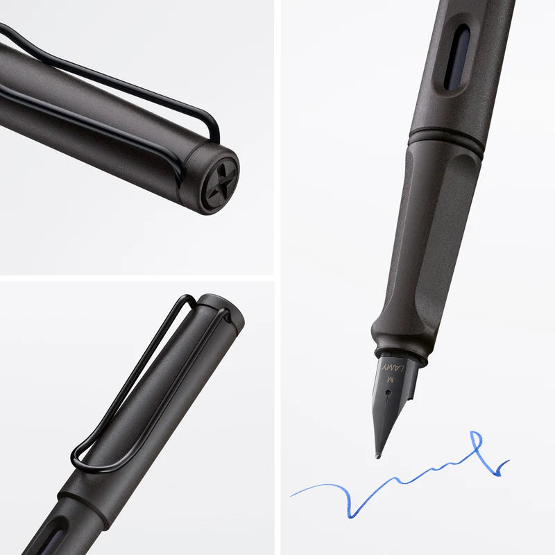 LAMY Safari Fountain Pen Fine Nib, Umbra Black Body, With Blue T-10 Cartridge & Z-28 Converter