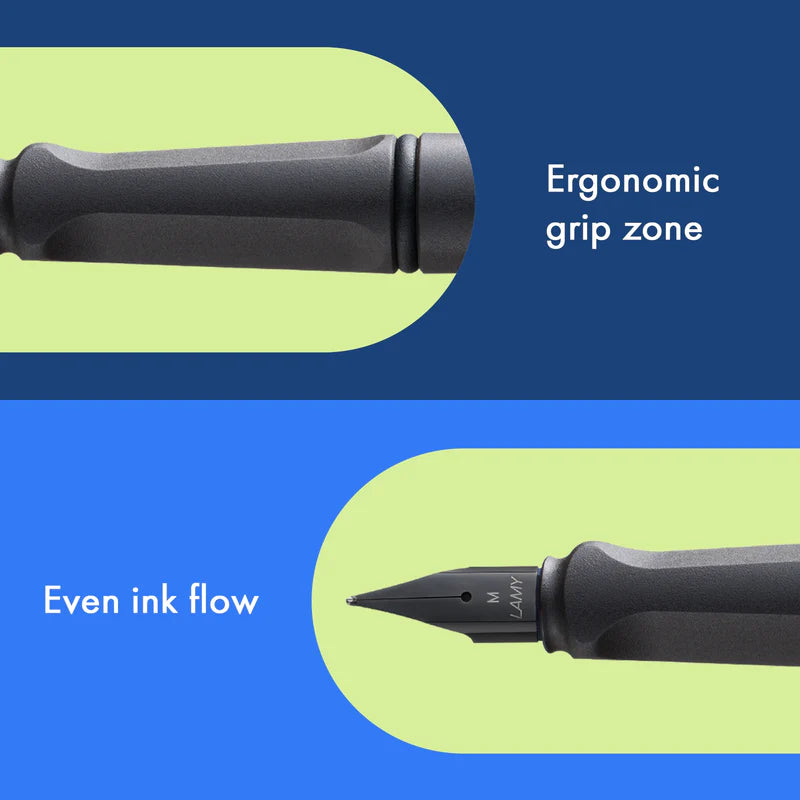 LAMY Safari Fountain Pen Fine Nib, Umbra Black Body, With Blue T-10 Cartridge & Z-28 Converter