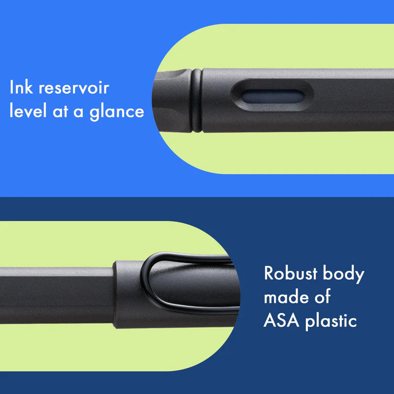 LAMY Safari Fountain Pen Fine Nib, Umbra Black Body, With Blue T-10 Cartridge & Z-28 Converter