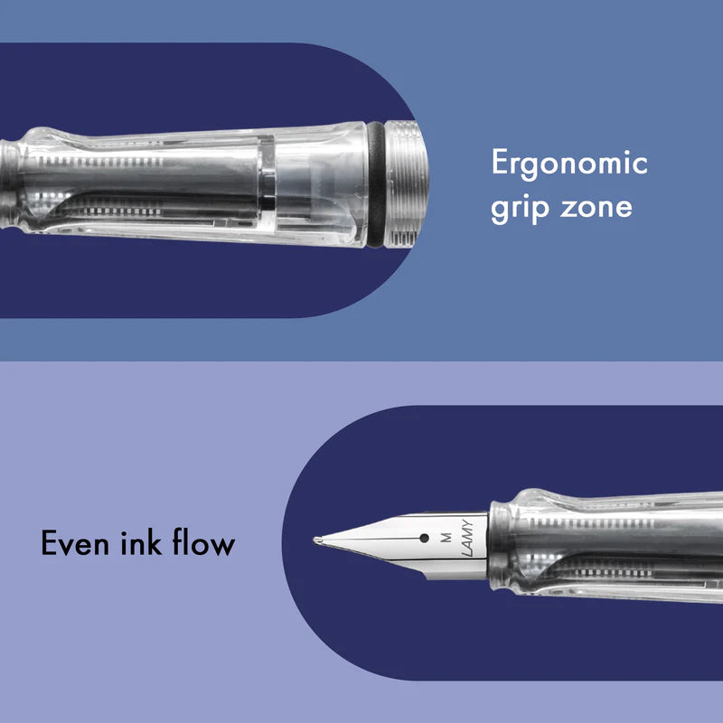 LAMY Vista Fountain Pen Extra Fine Nib, Transparent Body, with T-10 Blue Ink cartridge and Z-28 converter