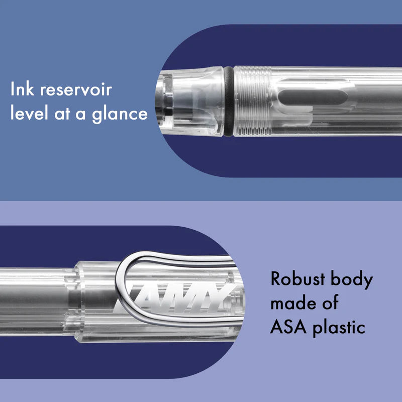 LAMY Vista Fountain Pen Extra Fine Nib, Transparent Body, with T-10 Blue Ink cartridge and Z-28 converter