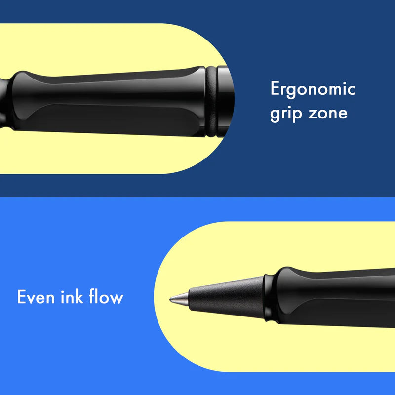 LAMY Safari Rollerball Pen Medium Tip, Black Body, With LAMY M63 Refill, Black Ink