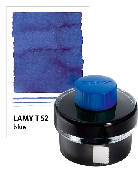 LAMY T52 50 ml Fountain Pen Ink Bottle, Comes With An In-Built Of Blotting Paper Around The Base, Blue Ink
