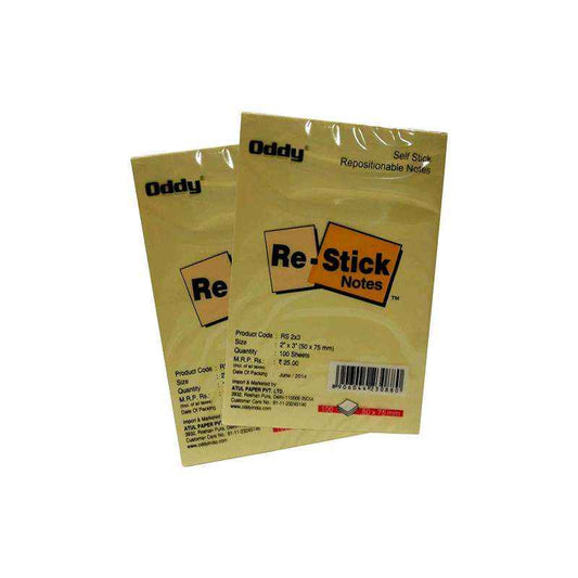 Oddy Re-Stick Notes (RS 2x3), Yellow Sticky Note pad (2" x 3"), 100 Sheets