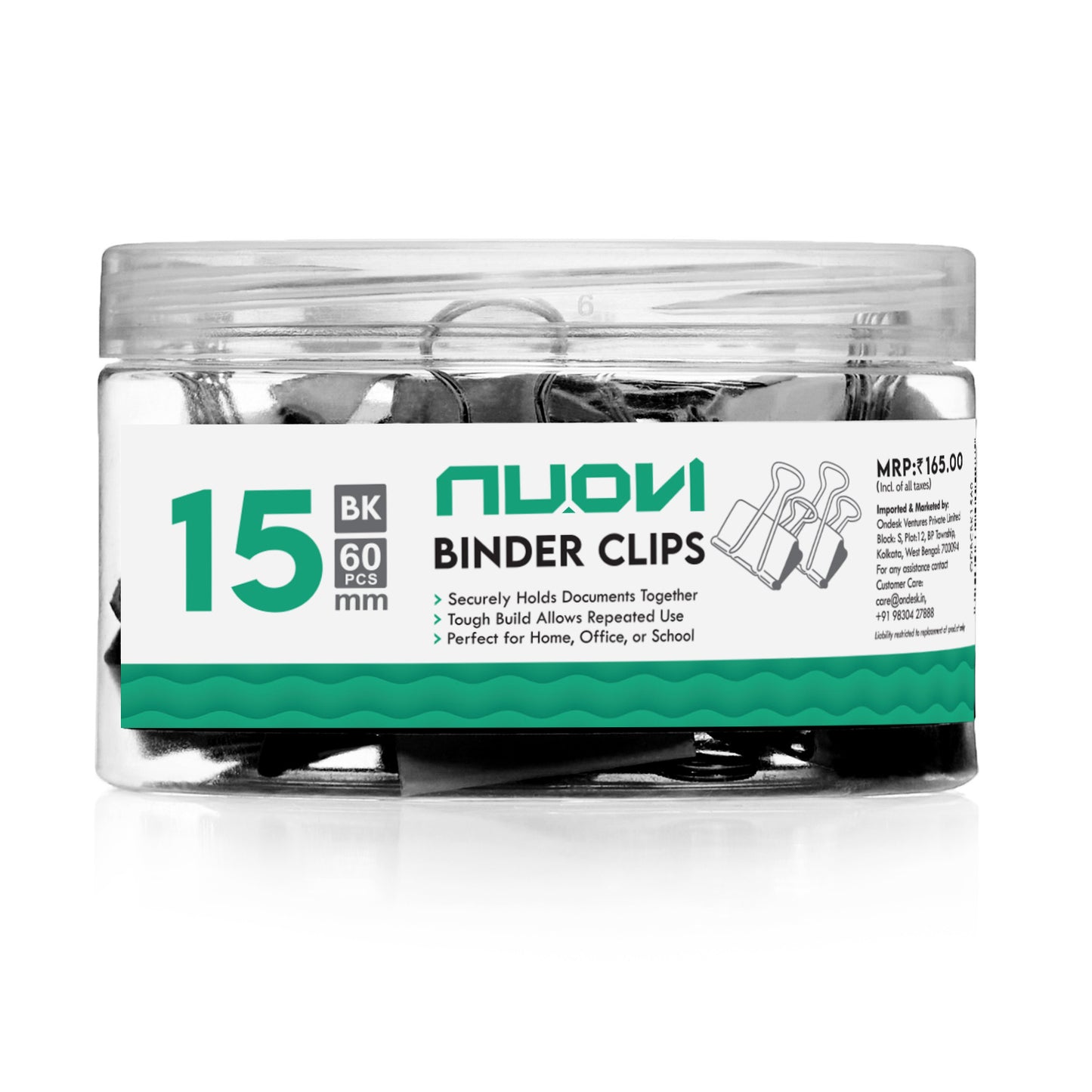 NUOVI 15mm Binder Clips (60pcs, Black)