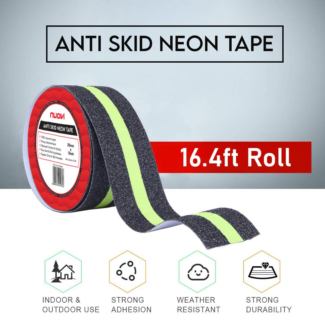 NUOVI Anti-Skid Tape (18mtr X 50mm, Neon Black)