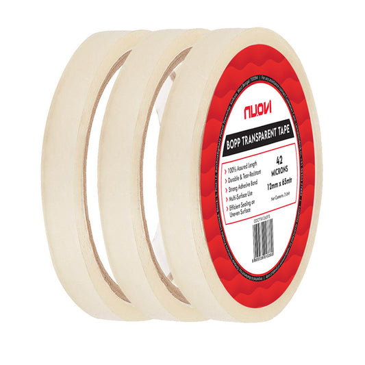 NUOVI BOPP Tape (65mtr X 12mm Transparent, Pack of 3)