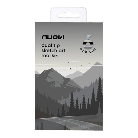 NUOVI Dual-Tip Alcohol Based Sketch Art Markers (Dark Hue, 6 Shades)