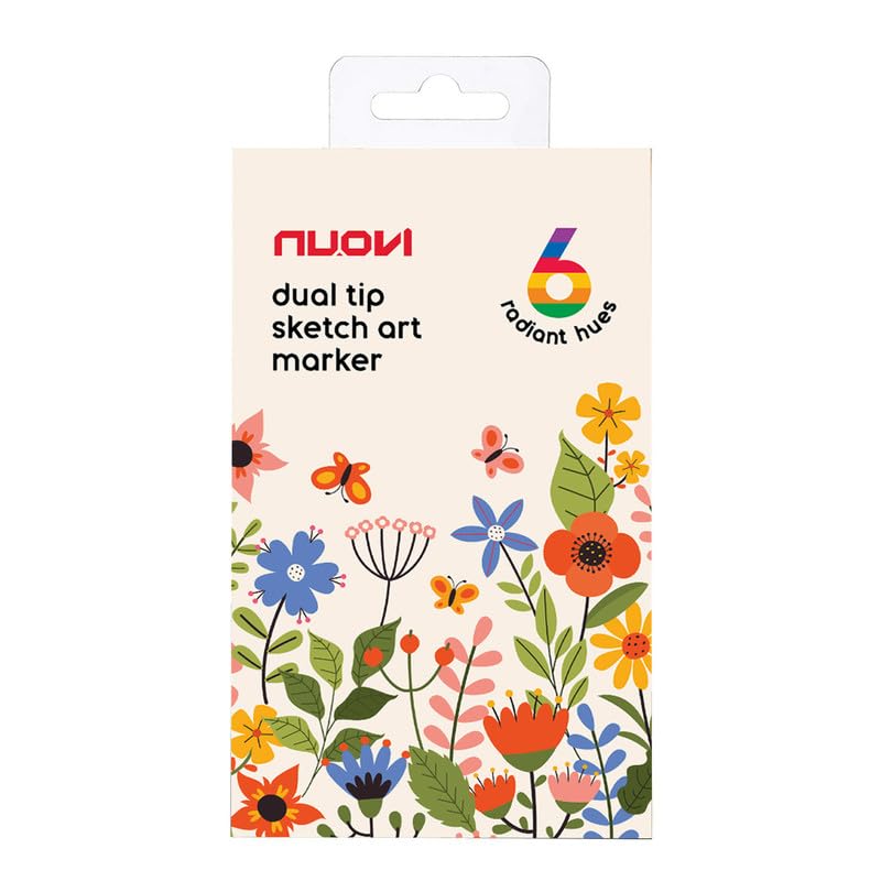 NUOVI Dual-Tip Alcohol Based Sketch Art Markers (Radiant Hue, 6 Shades)