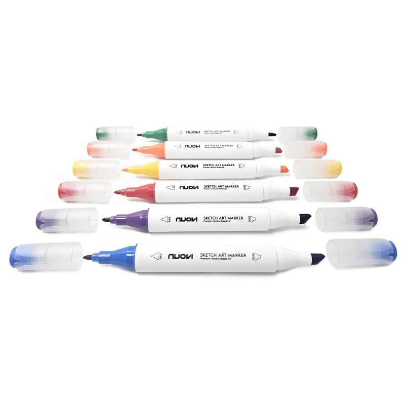 NUOVI Dual-Tip Alcohol Based Sketch Art Markers (Radiant Hue, 6 Shades)