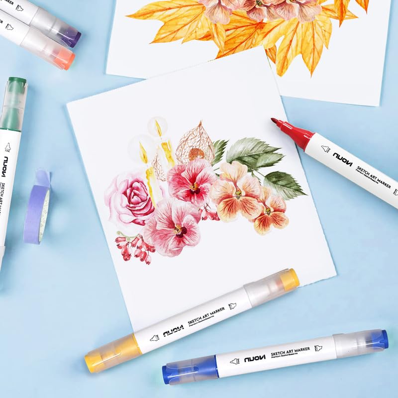 NUOVI Dual-Tip Alcohol Based Sketch Art Markers (Radiant Hue, 6 Shades)