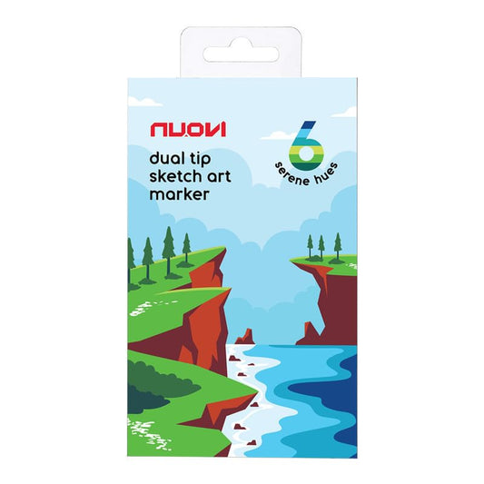 NUOVI Dual-Tip Alcohol Based Sketch Art Markers (Serene Hue, 6 Shades)