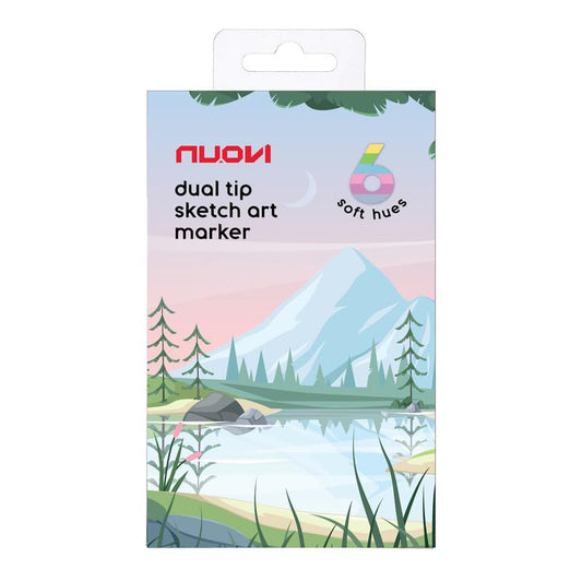 NUOVI Dual-Tip Alcohol Based Sketch Art Markers (Soft Hue, 6 Shades)