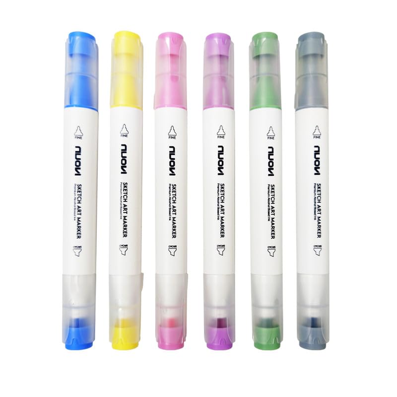 NUOVI Dual-Tip Alcohol Based Sketch Art Markers (Soft Hue, 6 Shades)