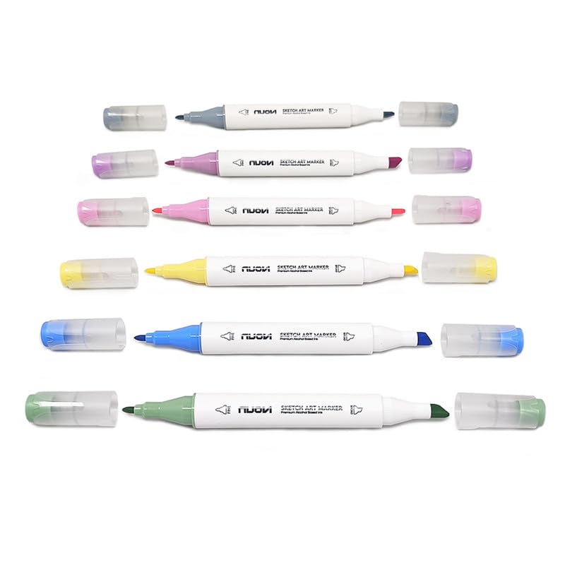 NUOVI Dual-Tip Alcohol Based Sketch Art Markers (Soft Hue, 6 Shades)