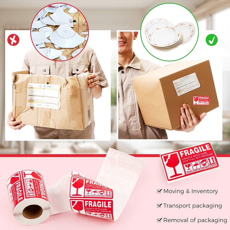 NUOVI Fragile Sticker, (300 Stickers, Red)