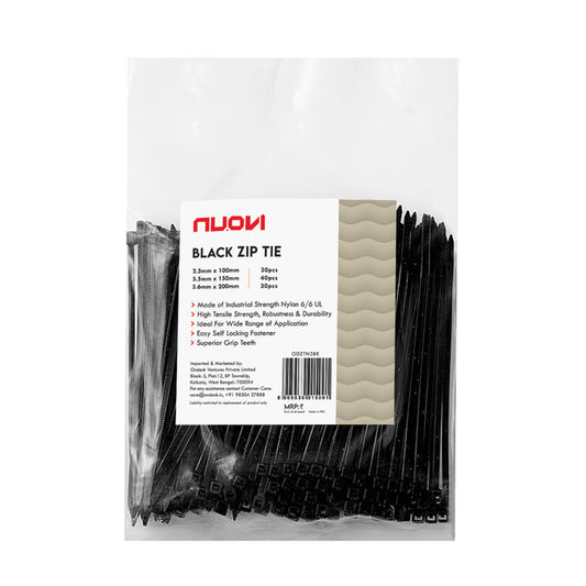 NUOVI Black Zip Ties Assorted (Set of 100)