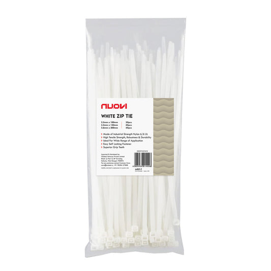 NUOVI White Zip Ties Assorted (Set of 100)