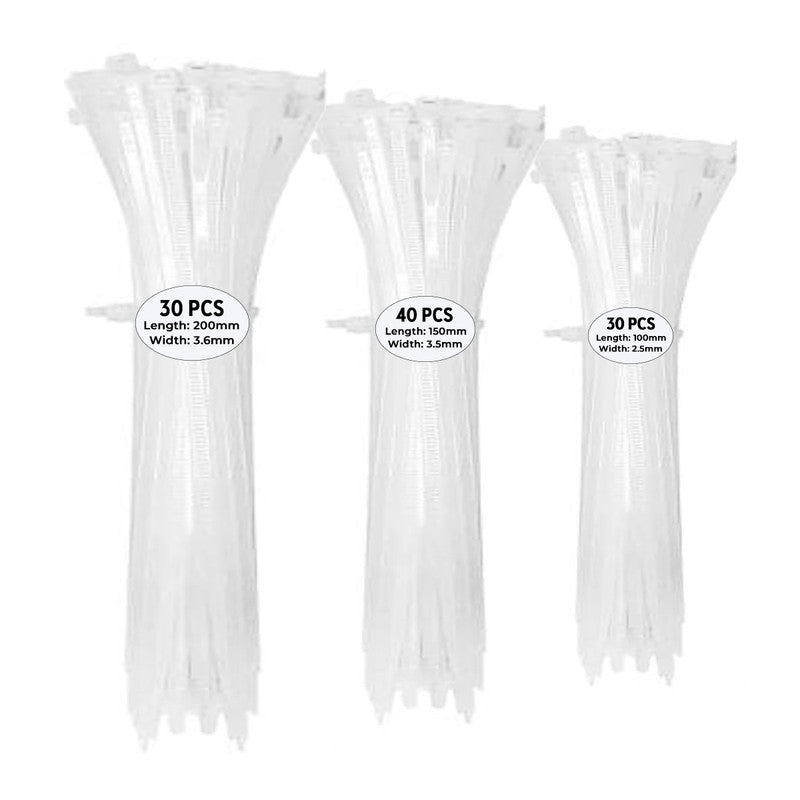 NUOVI White Zip Ties Assorted (Set of 100)