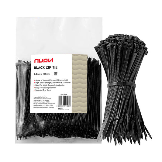 NUOVI Black Zip Ties 100mm (Set of 100)