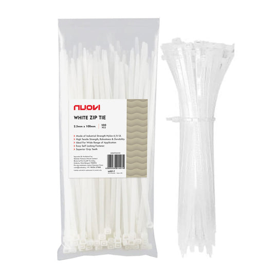 NUOVI White Zip Ties 100mm (Set of 100)