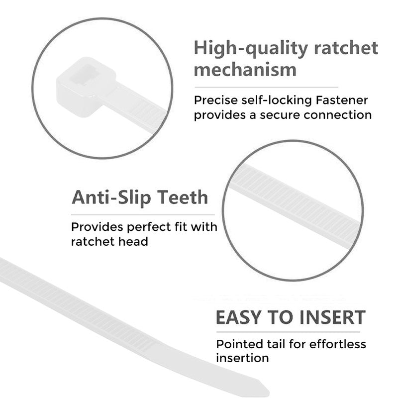 NUOVI White Zip Ties 100mm (Set of 100)