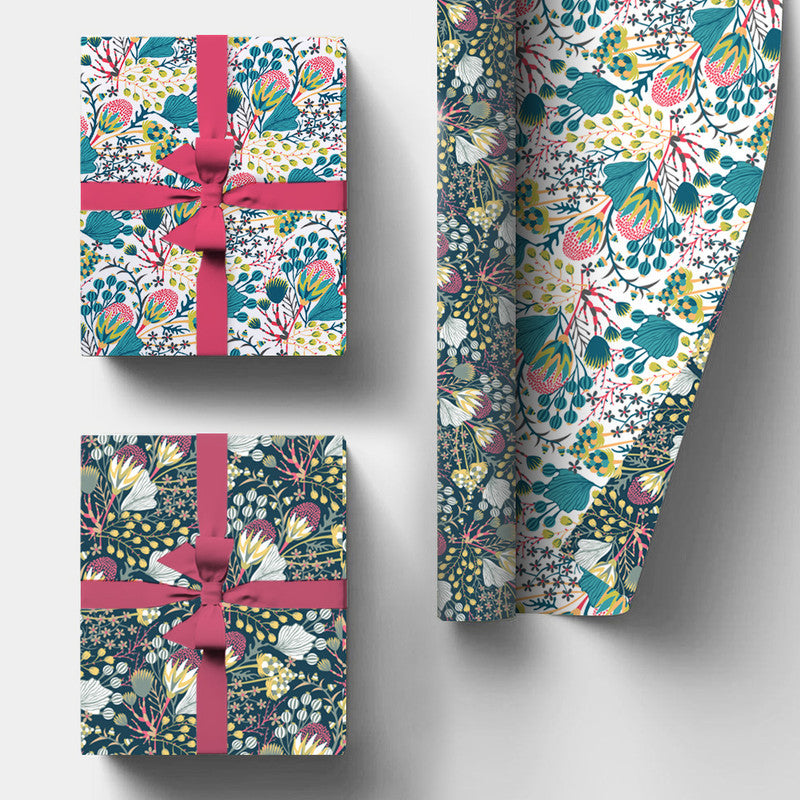 PaperPep Green & White Coral Floral Double Sides Print Gift Wrapping Paper 19"X29" Pack of 10 Sheets