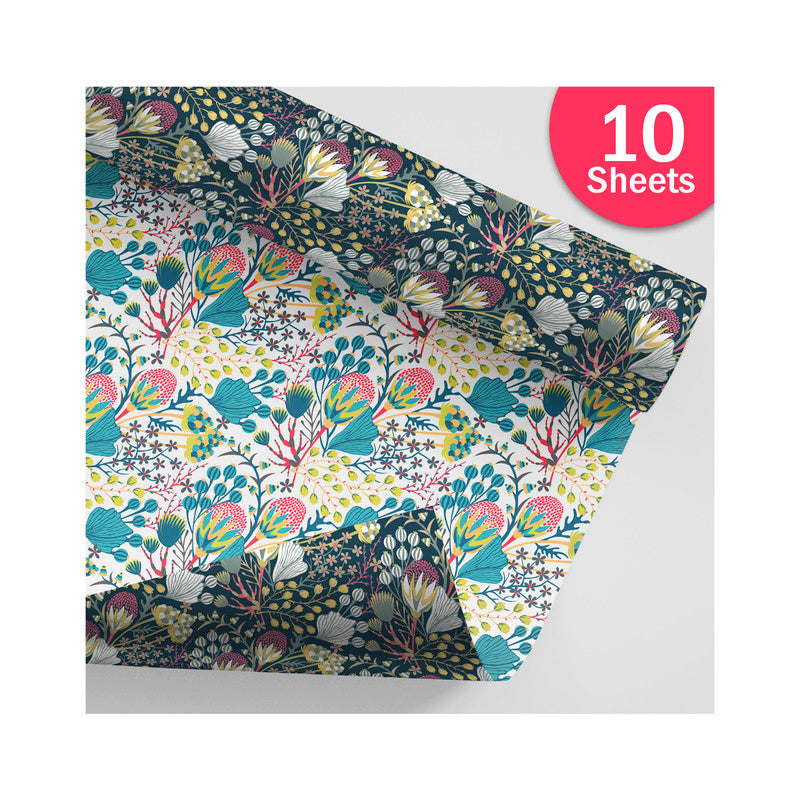 PaperPep Green & White Coral Floral Double Sides Print Gift Wrapping Paper 19"X29" Pack of 10 Sheets