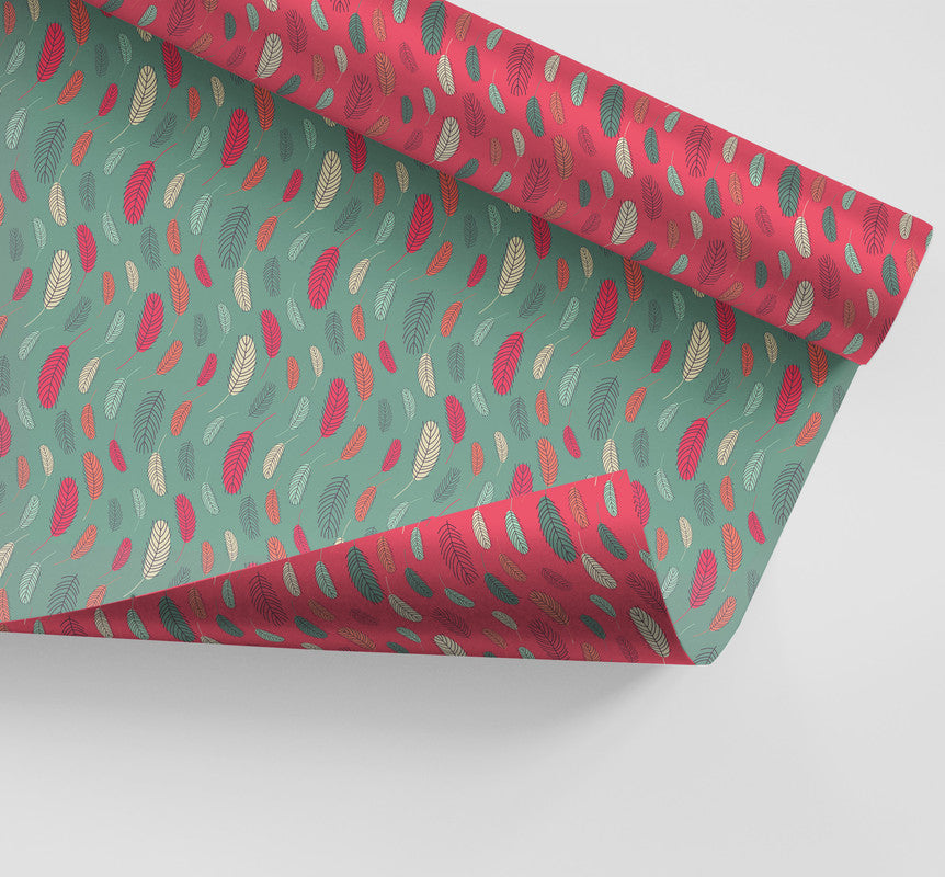 PaperPep Red & Green Feathers Double Sides Print Gift Wrapping Paper 19"X29" Pack of 10 Sheets