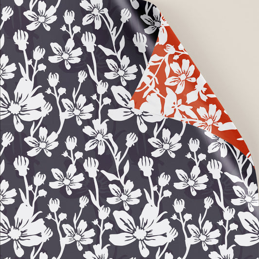 PaperPep Red & Dark Grey White Flowers Double Sides Print Gift Wrapping Paper 19"X29" Pack of 10 Sheets