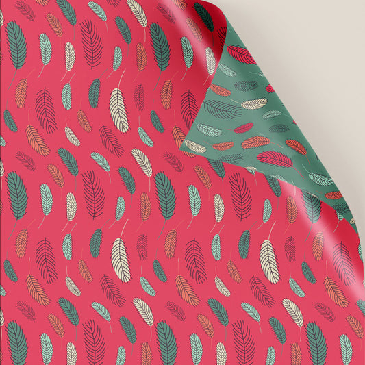 PaperPep Red & Green Feathers Double Sides Print Gift Wrapping Paper 19"X29" Pack of 10 Sheets