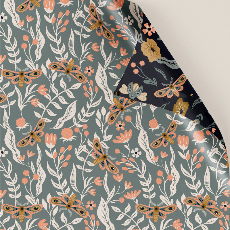 PaperPep Blue & Grey Floral & Moth Double Sides Print Gift Wrapping Paper 19"X29" Pack of 10 Sheets