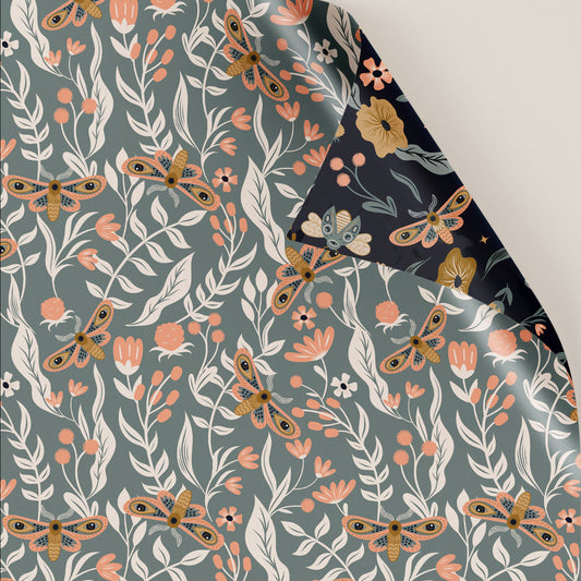 PaperPep Blue & Grey Floral & Moth Double Sides Print Gift Wrapping Paper 19"X29" Pack of 10 Sheets