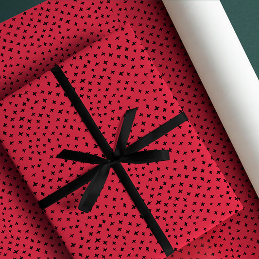 PaperPep Red Black Cross Spots Print Gift Wrapping Paper 19"X29" Pack of 10 Sheets