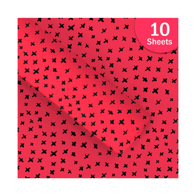 PaperPep Red Black Cross Spots Print Gift Wrapping Paper 19"X29" Pack of 10 Sheets