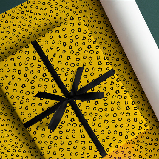 PaperPep Yellow Black Round Spots Print Gift Wrapping Paper 19"X29" Pack of 10 Sheets