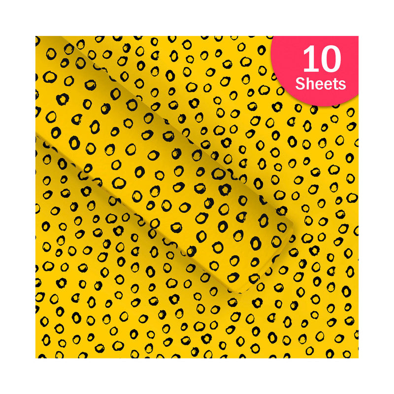 PaperPep Yellow Black Round Spots Print Gift Wrapping Paper 19"X29" Pack of 10 Sheets