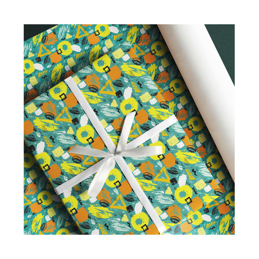 PaperPep Green Geometric Brush Strokes Print Gift Wrapping Paper 19"X29" Pack of 10 Sheets
