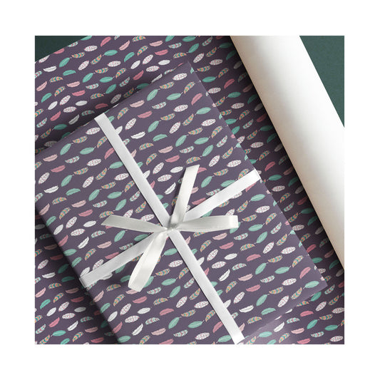 PaperPep Grey Multiple Feather Print Gift Wrapping Paper 19"X29" Pack of 10 Sheets
