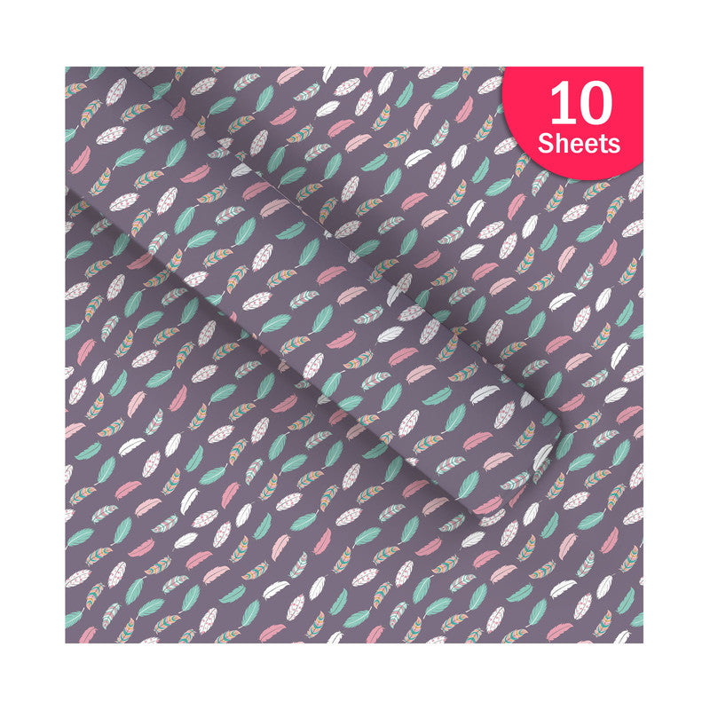PaperPep Grey Multiple Feather Print Gift Wrapping Paper 19"X29" Pack of 10 Sheets