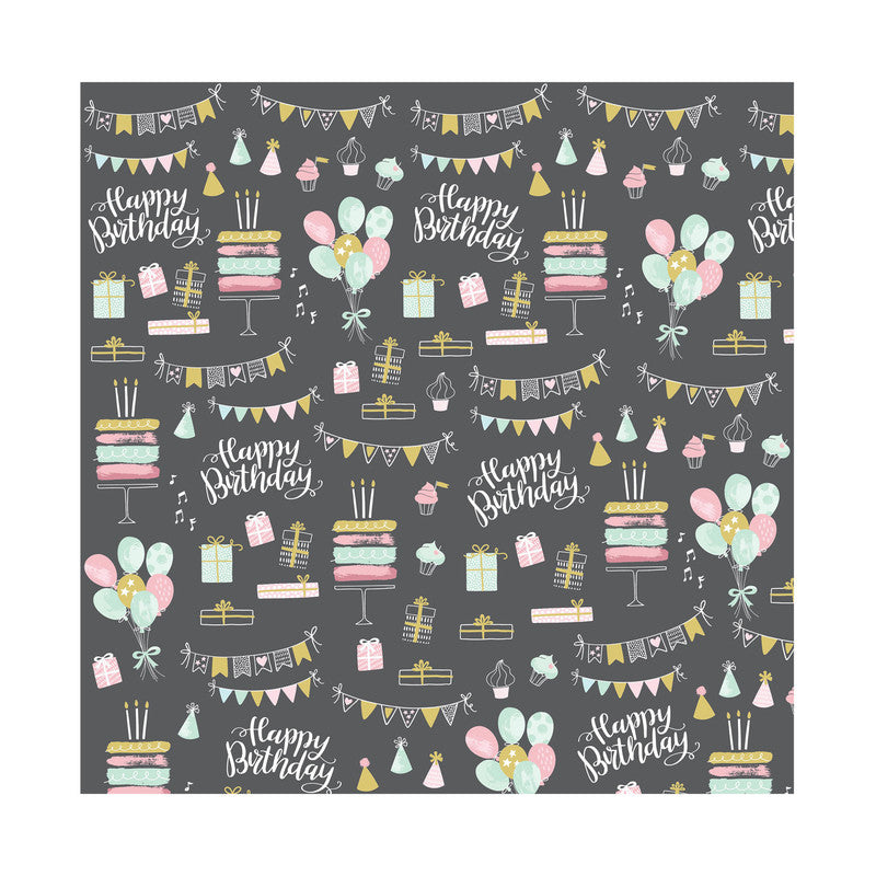 PaperPep Black Birthday Print Gift Wrapping Paper 19"X29" Pack of 10 Sheets