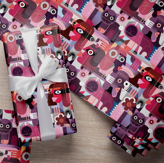 PaperPep Music & Cat Eyes Print Gift Wrapping Paper 19"X29" Pack of 10 Sheets