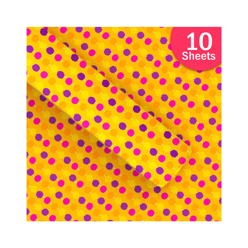 PaperPep Yellow Traditional Festive Print Gift Wrapping Paper 19"X29" Pack of 10 Sheets